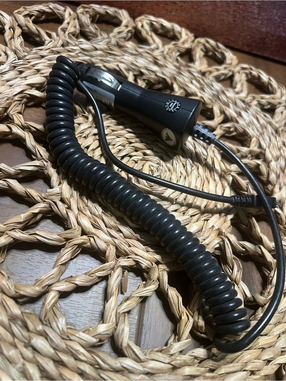 Compact Black Coiled Car Charger Cable with USB Connector